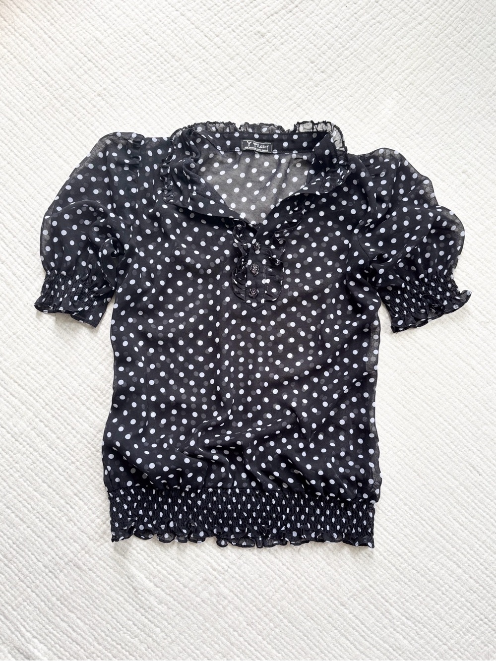 black polka dot rose button blouse